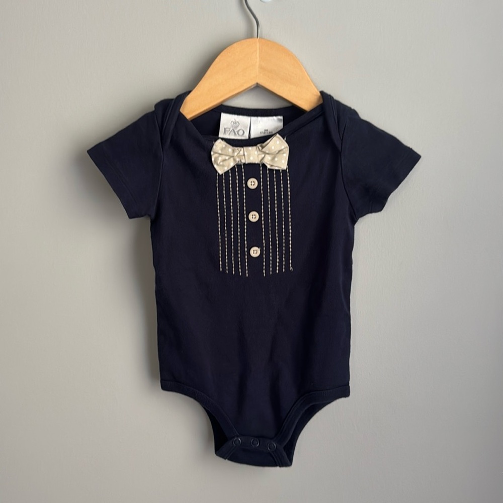 FAO Schwarz Baby Bodysuit with Bow Tie Design 9 Months